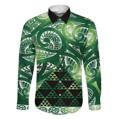 Matariki New Zealand Family Matching Short Sleeve Bodycon Dress and Hawaiian Shirt NZ Niho Taniwha Maori New Year Green Galaxy
