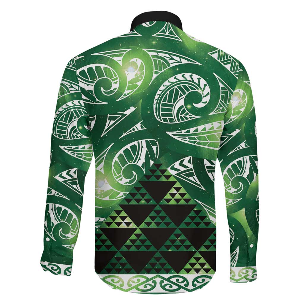 Matariki New Zealand Family Matching Short Sleeve Bodycon Dress and Hawaiian Shirt NZ Niho Taniwha Maori New Year Green Galaxy