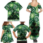 Matariki New Zealand Family Matching Summer Maxi Dress and Hawaiian Shirt NZ Niho Taniwha Maori New Year Green Galaxy