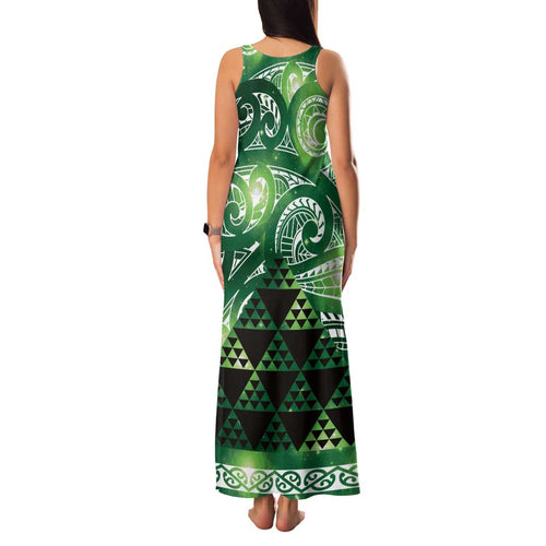 Matariki New Zealand Family Matching Tank Maxi Dress and Hawaiian Shirt NZ Niho Taniwha Maori New Year Green Galaxy