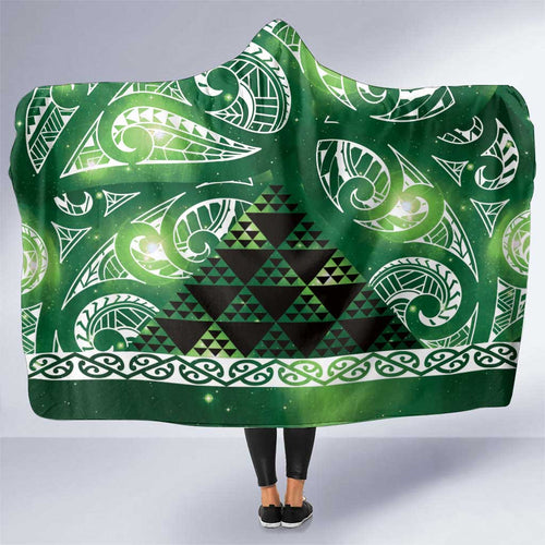 Matariki New Zealand Hooded Blanket NZ Niho Taniwha Maori New Year Green Galaxy
