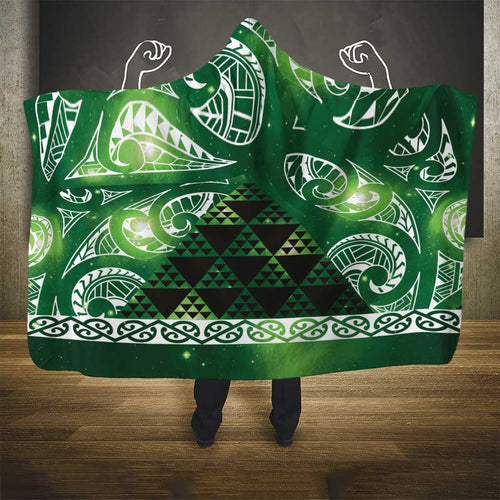 Matariki New Zealand Hooded Blanket NZ Niho Taniwha Maori New Year Green Galaxy