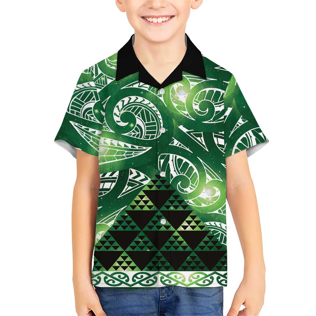 Matariki New Zealand Kid Hawaiian Shirt NZ Niho Taniwha Maori New Year Green Galaxy