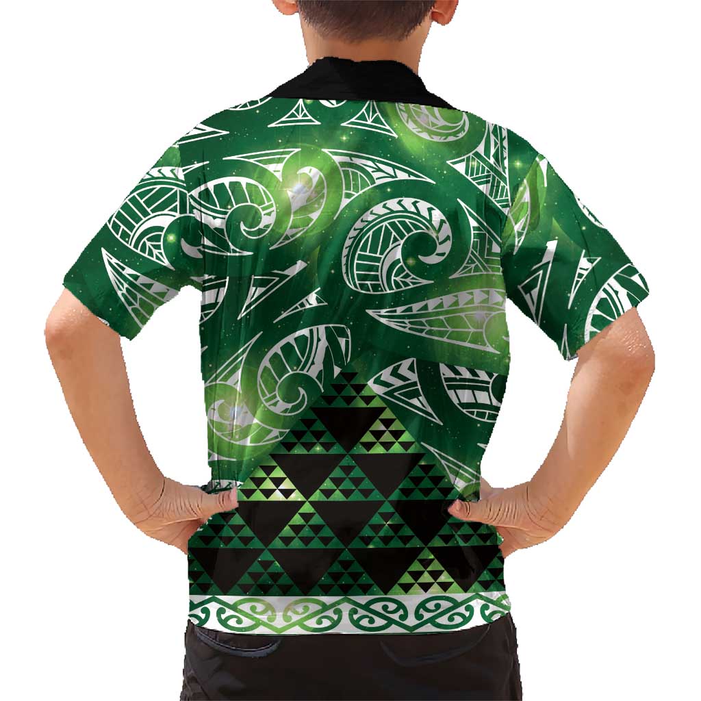 Matariki New Zealand Kid Hawaiian Shirt NZ Niho Taniwha Maori New Year Green Galaxy