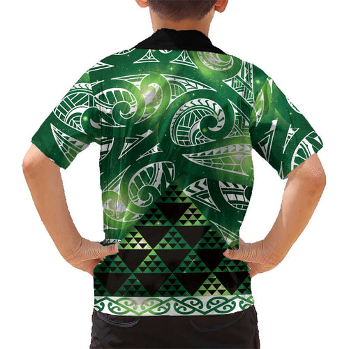 Matariki New Zealand Kid Hawaiian Shirt NZ Niho Taniwha Maori New Year Green Galaxy