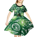 Matariki New Zealand Kid Short Sleeve Dress NZ Niho Taniwha Maori New Year Green Galaxy