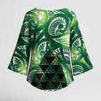 Matariki New Zealand Kimono Sleeve Blouse NZ Niho Taniwha Maori New Year Green Galaxy
