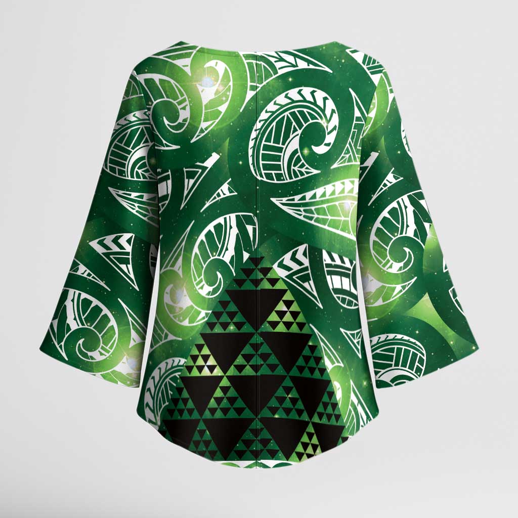 Matariki New Zealand Kimono Sleeve Blouse NZ Niho Taniwha Maori New Year Green Galaxy