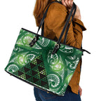 Matariki New Zealand Leather Tote Bag NZ Niho Taniwha Maori New Year Green Galaxy
