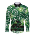 Matariki New Zealand Long Sleeve Button Shirt NZ Niho Taniwha Maori New Year Green Galaxy