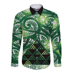 Matariki New Zealand Long Sleeve Button Shirt NZ Niho Taniwha Maori New Year Green Galaxy
