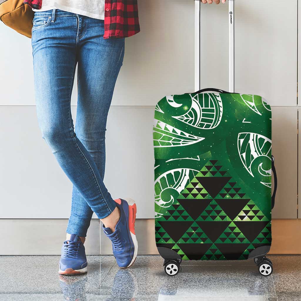 Matariki New Zealand Luggage Cover NZ Niho Taniwha Maori New Year Green Galaxy