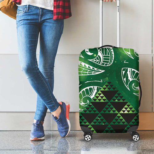 Matariki New Zealand Luggage Cover NZ Niho Taniwha Maori New Year Green Galaxy