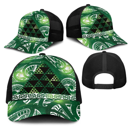 Matariki New Zealand Mesh Trucker Cap NZ Niho Taniwha Maori New Year Green Galaxy