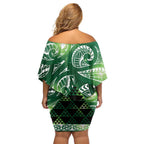 Matariki New Zealand Off Shoulder Short Dress NZ Niho Taniwha Maori New Year Green Galaxy