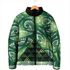 Matariki New Zealand Padded Jacket NZ Niho Taniwha Maori New Year Green Galaxy