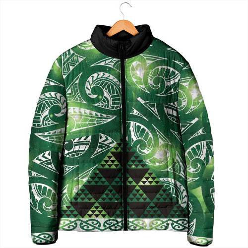 Matariki New Zealand Padded Jacket NZ Niho Taniwha Maori New Year Green Galaxy