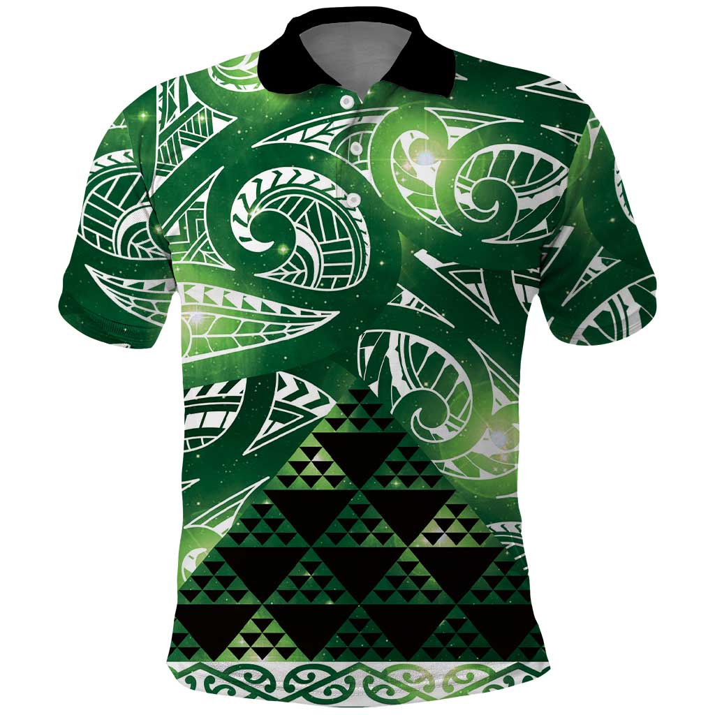 Matariki New Zealand Polo Shirt NZ Niho Taniwha Maori New Year Green Galaxy
