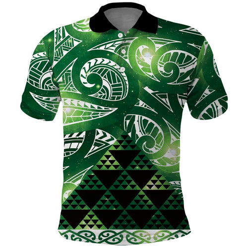 Matariki New Zealand Polo Shirt NZ Niho Taniwha Maori New Year Green Galaxy