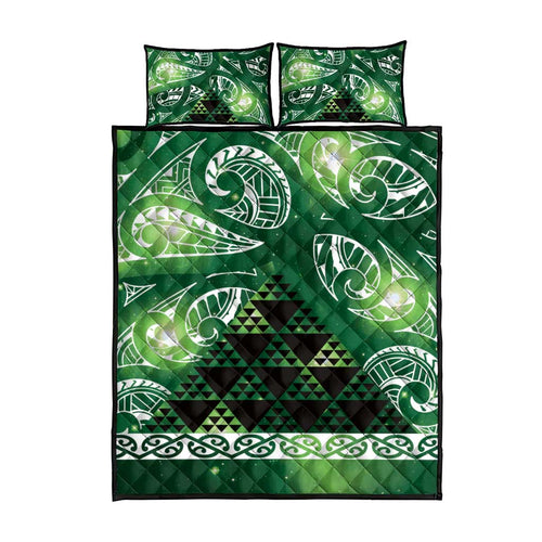 Matariki New Zealand Quilt Bed Set NZ Niho Taniwha Maori New Year Green Galaxy