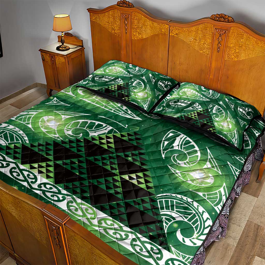 Matariki New Zealand Quilt Bed Set NZ Niho Taniwha Maori New Year Green Galaxy