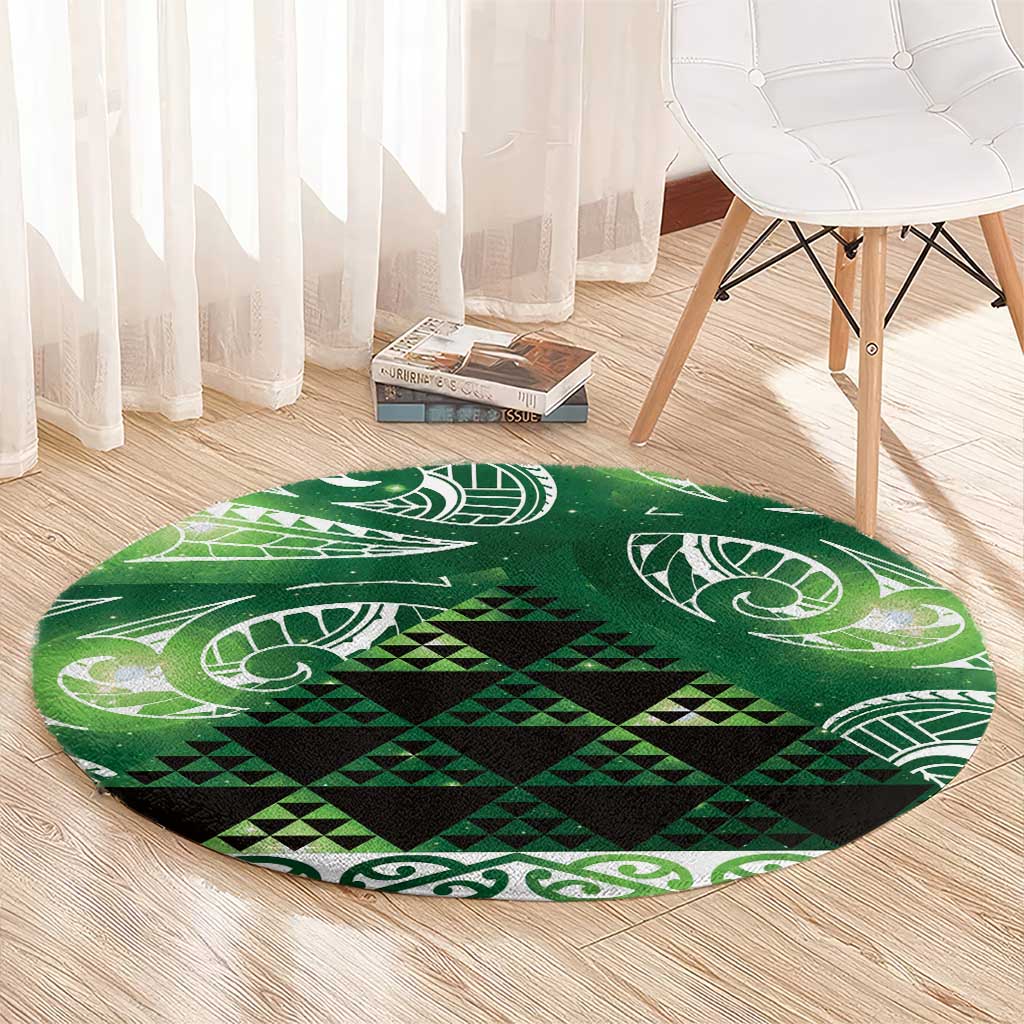 Matariki New Zealand Round Carpet NZ Niho Taniwha Maori New Year Green Galaxy