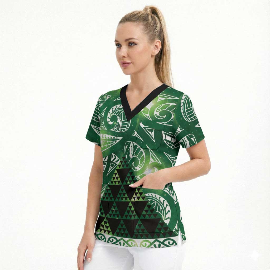 Matariki New Zealand Scrub Top NZ Niho Taniwha Maori New Year Green Galaxy