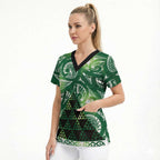 Matariki New Zealand Scrub Top NZ Niho Taniwha Maori New Year Green Galaxy