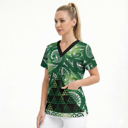 Matariki New Zealand Scrub Top NZ Niho Taniwha Maori New Year Green Galaxy