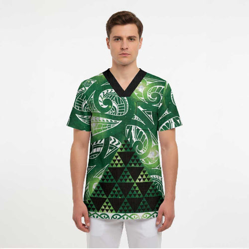 Matariki New Zealand Scrub Top NZ Niho Taniwha Maori New Year Green Galaxy