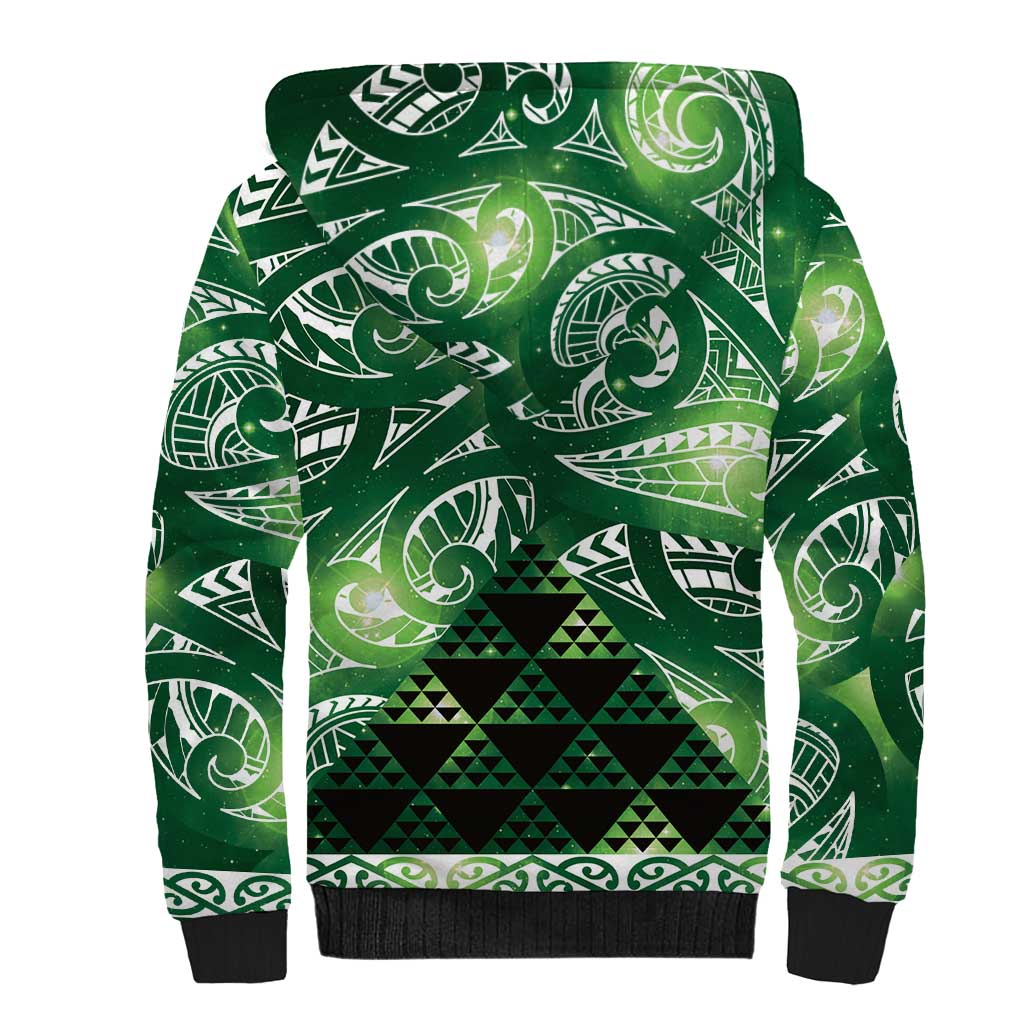 Matariki New Zealand Sherpa Hoodie NZ Niho Taniwha Maori New Year Green Galaxy