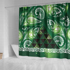 Matariki New Zealand Shower Curtain NZ Niho Taniwha Maori New Year Green Galaxy
