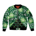 Matariki New Zealand Sleeve Zip Bomber Jacket NZ Niho Taniwha Maori New Year Green Galaxy