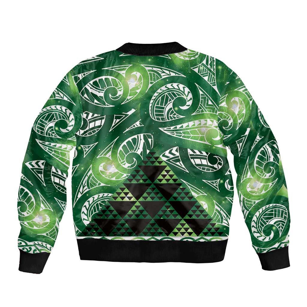 Matariki New Zealand Sleeve Zip Bomber Jacket NZ Niho Taniwha Maori New Year Green Galaxy