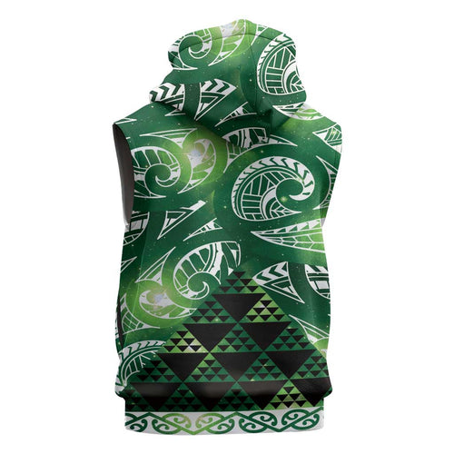 Matariki New Zealand Sleeveless Zip Hoodie NZ Niho Taniwha Maori New Year Green Galaxy