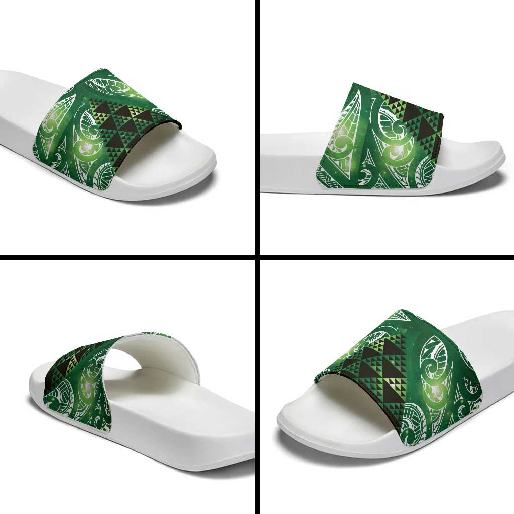 Matariki New Zealand Slide Sandals NZ Niho Taniwha Maori New Year Green Galaxy