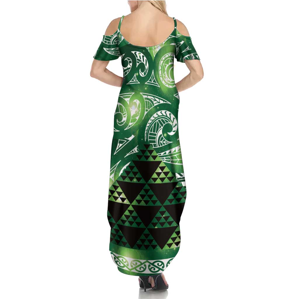 Matariki New Zealand Summer Maxi Dress NZ Niho Taniwha Maori New Year Green Galaxy