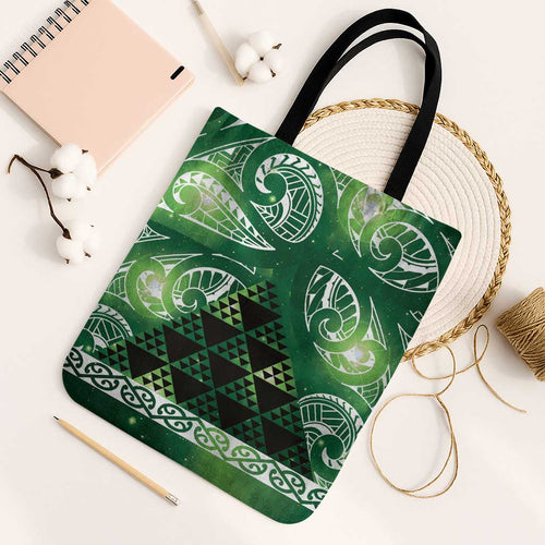 Matariki New Zealand Tote Bag NZ Niho Taniwha Maori New Year Green Galaxy