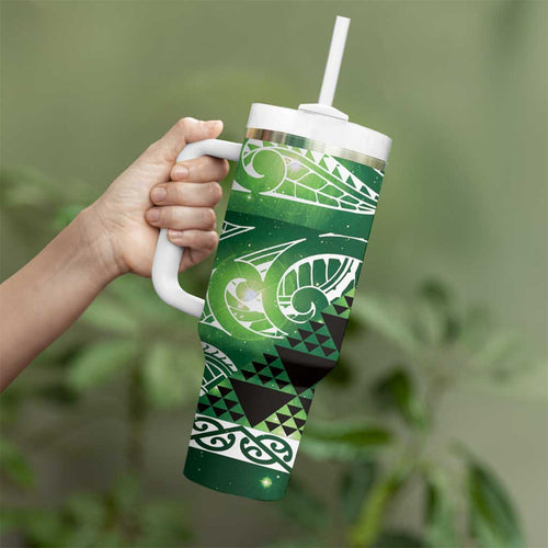 Matariki New Zealand Tumbler With Handle NZ Niho Taniwha Maori New Year Green Galaxy