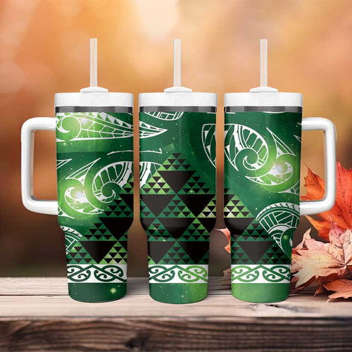 Matariki New Zealand Tumbler With Handle NZ Niho Taniwha Maori New Year Green Galaxy