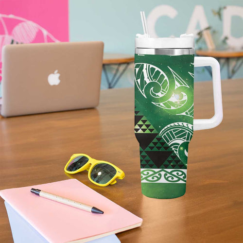 Matariki New Zealand Tumbler With Handle NZ Niho Taniwha Maori New Year Green Galaxy