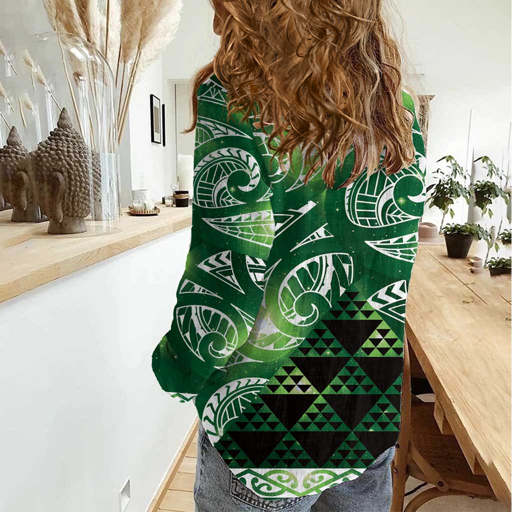 Matariki New Zealand Women Casual Shirt NZ Niho Taniwha Maori New Year Green Galaxy