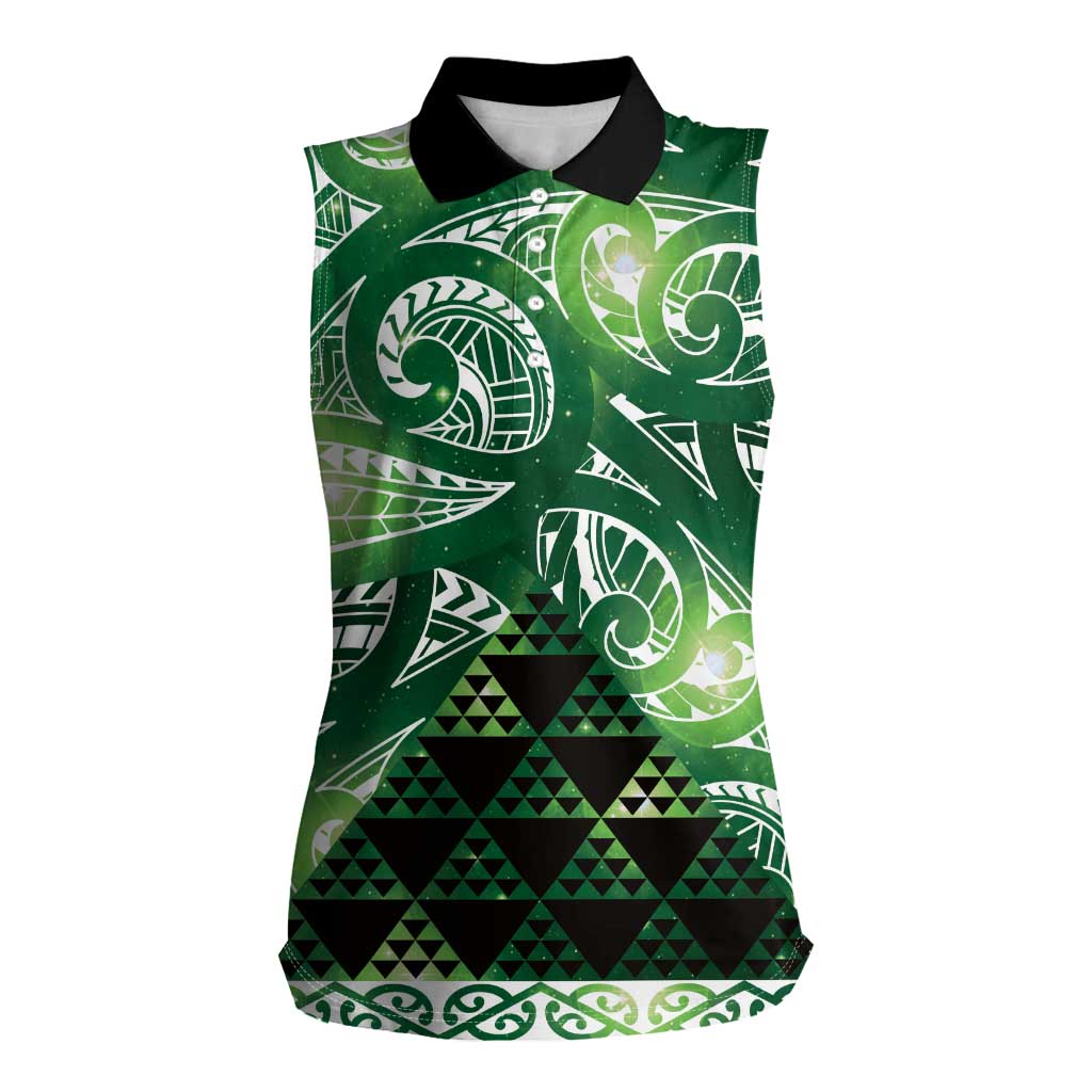 Matariki New Zealand Women Sleeveless Polo Shirt NZ Niho Taniwha Maori New Year Green Galaxy