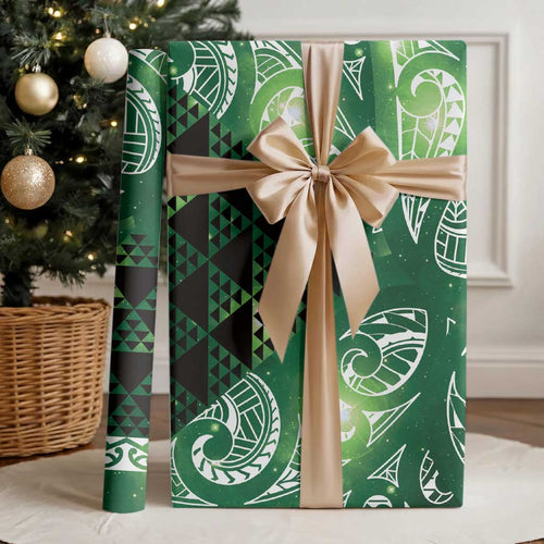 Matariki New Zealand Wrapping Paper NZ Niho Taniwha Maori New Year Green Galaxy