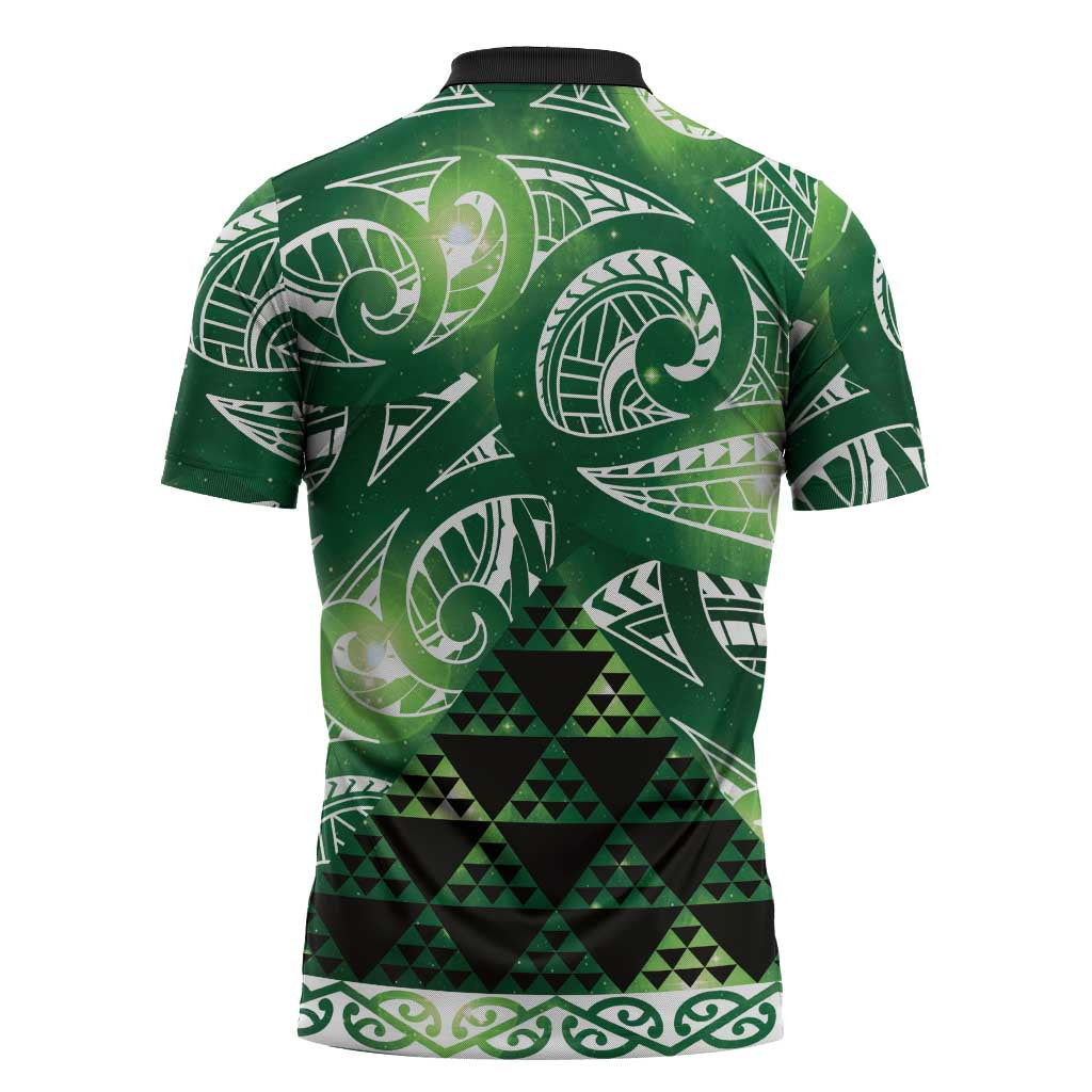 Matariki New Zealand Zipper Polo Shirt NZ Niho Taniwha Maori New Year Green Galaxy