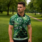 Matariki New Zealand Zipper Polo Shirt NZ Niho Taniwha Maori New Year Green Galaxy