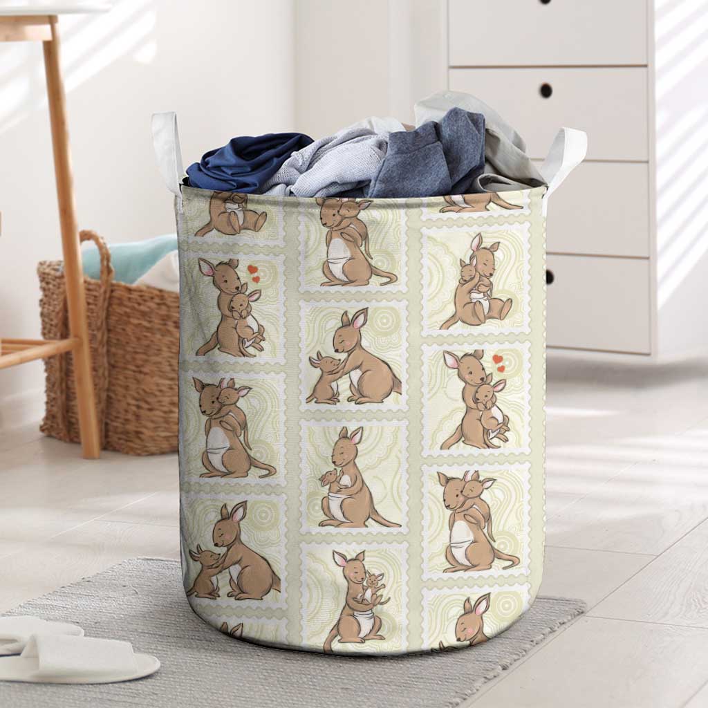 Kangaroo Australia Mother's Day Laundry Basket Mum and Joey Memory Aboriginal Stamp Seamless Style