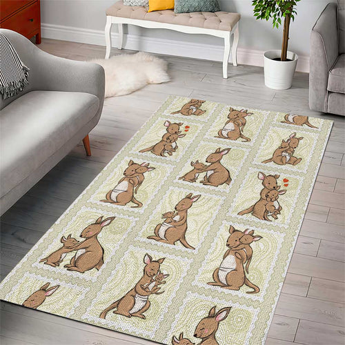 Kangaroo Australia Mother's Day Area Rug Mum and Joey Memory Aboriginal Stamp Seamless Style