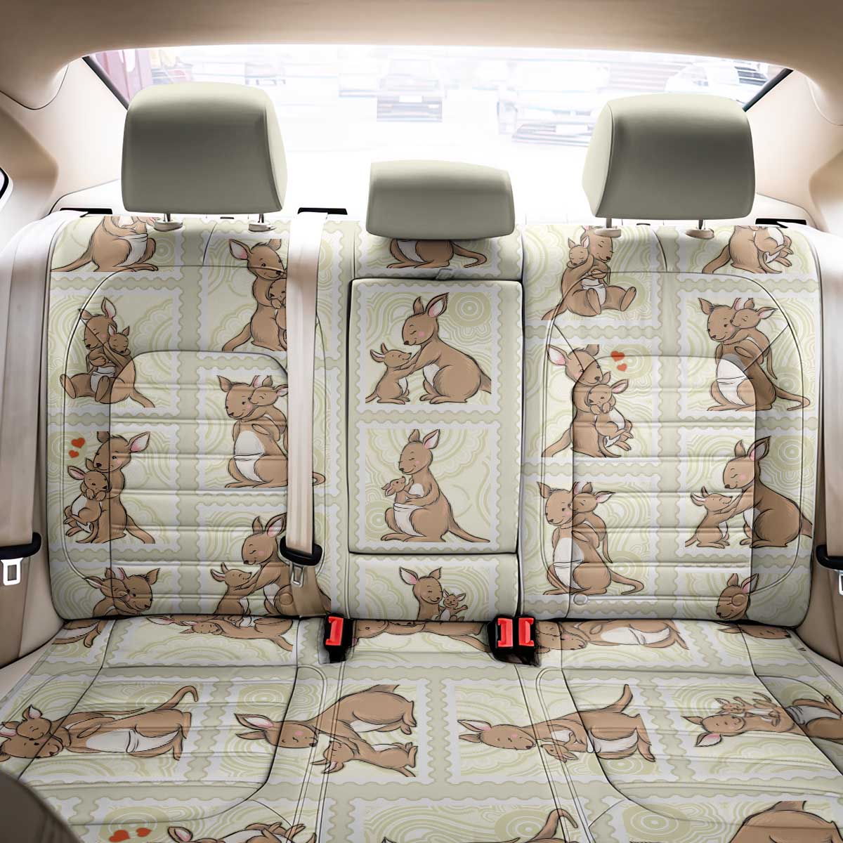 Kangaroo Australia Mother's Day Back Car Seat Cover Mum and Joey Memory Aboriginal Stamp Seamless Style