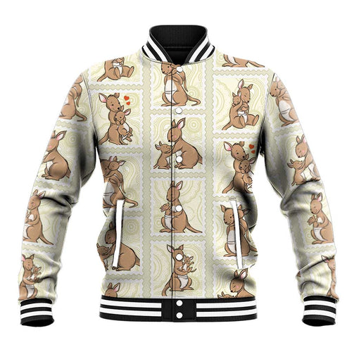 Kangaroo Australia Mother's Day Baseball Jacket Mum and Joey Memory Aboriginal Stamp Seamless Style